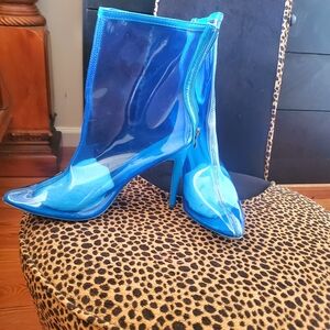 Blue Transparent Women's Heeled Boots